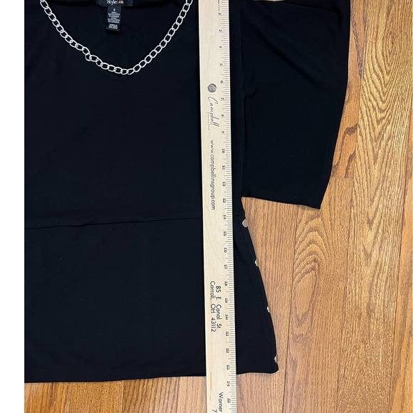 3/$27 Style & Co Blouse w/Batwing Sleeves, Scoop Neck w/Chain in Black, Small - Picture 7 of 8